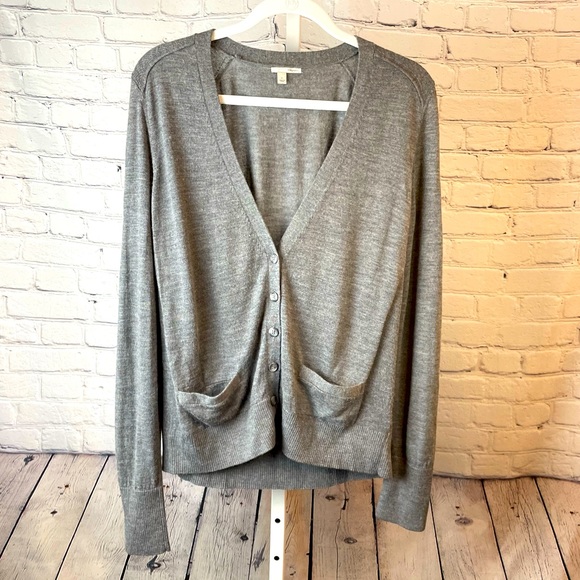 Nordstrom Halogen gray v-neck 100% merino wool cardigan sweater size XL - Picture 1 of 7